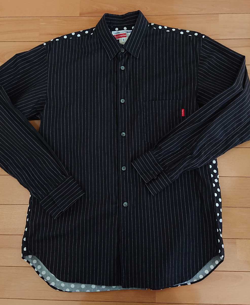 黒XS 14SS Supreme COMME des GARCONS SHIRT 長袖シャツ ブラック ギャルソン CDG コラボ シャツ ドット 水玉 ストライプ