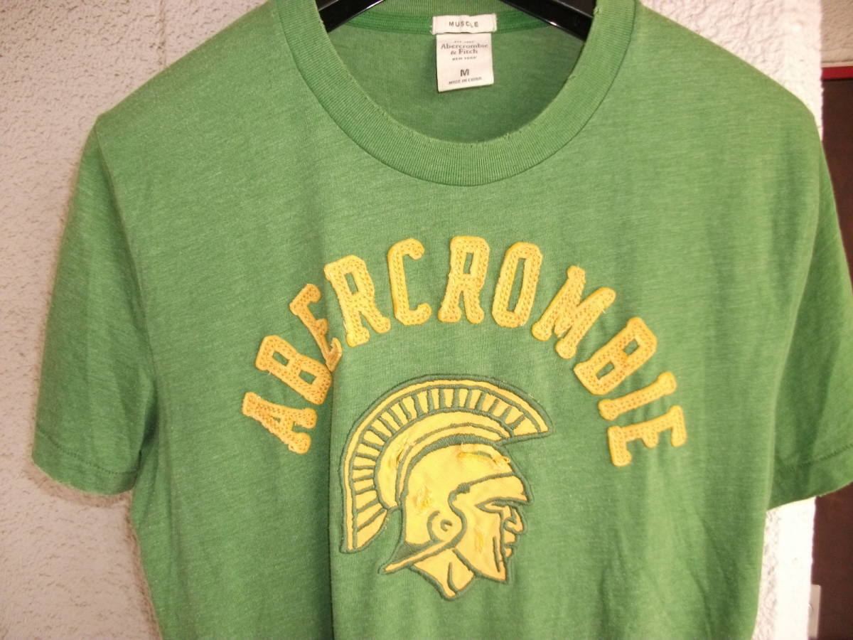 Abercrombie＆Fitch アバクロンビーアンドフィッチ アバクロ 刺繍 ワッペン ダメージ ビンテージ 加工 カットソー 半袖 シャツ Tシャツ_胸ワッペンはダメージ加工のためイタミあり