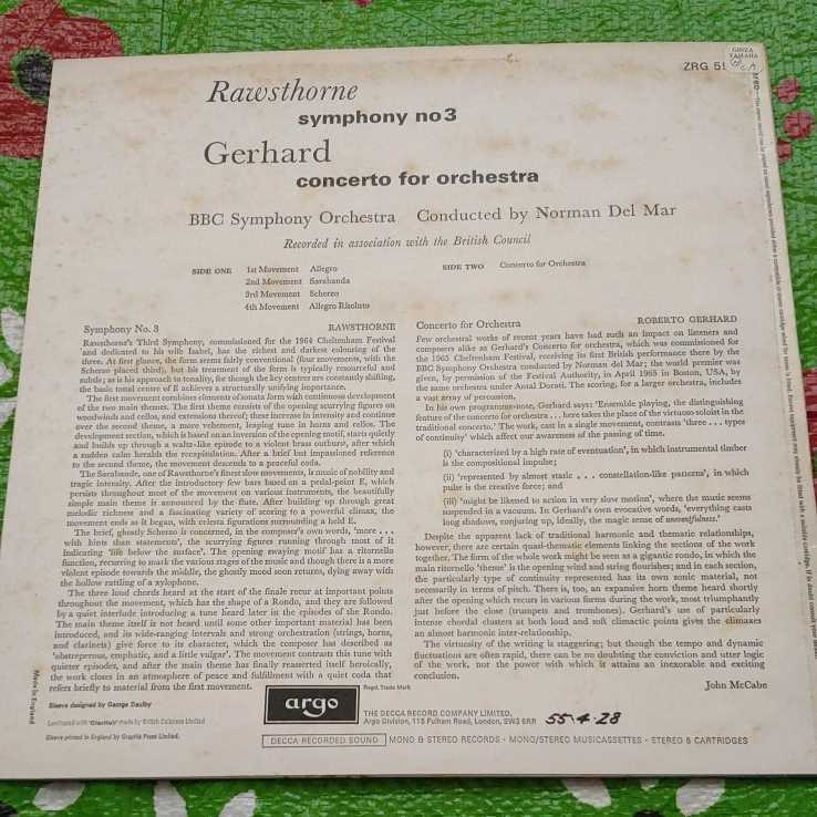 The BBC Symphony Orchestra Conducted ByNorman Del Mar-Rawsthorne*/Gerhard*Symphony No. 3 / Concerto For Orchestra_画像2