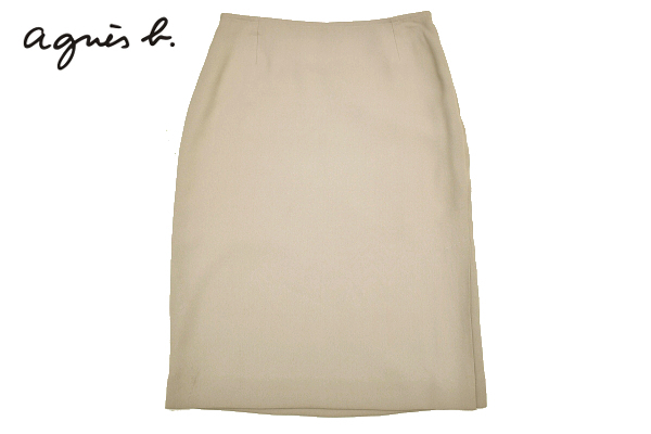 M-1131* free shipping * beautiful goods *agnes b. PARIS Agnes B Paris * spring summer autumn made in Japan beige slit entering knees height tight skirt 36