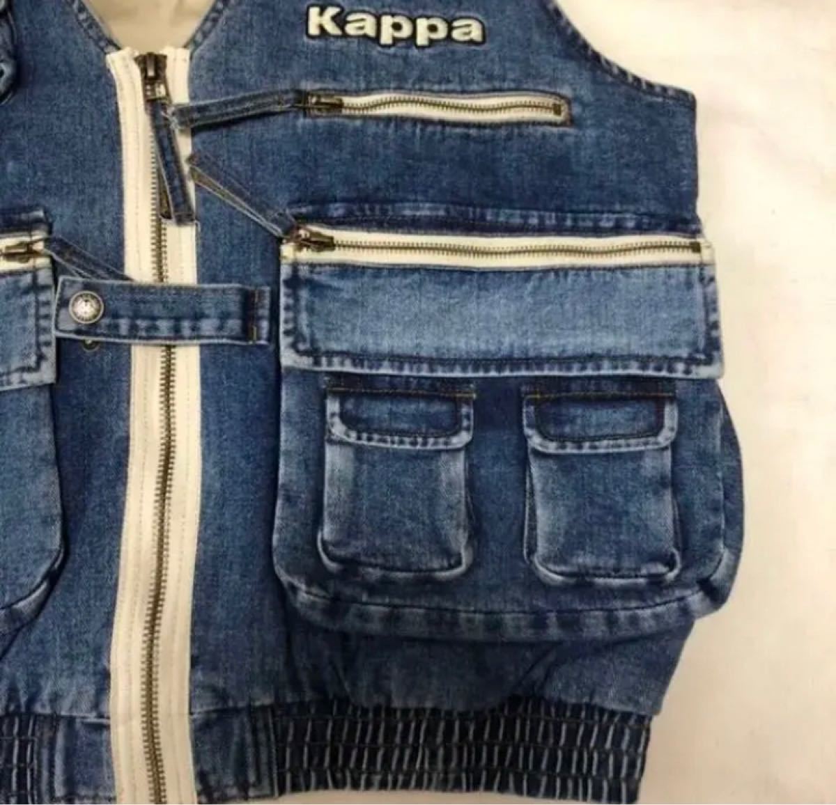 《セール》Kappa デニムベスト ブルー　Mサイズ222BANDA刺繍ロゴ