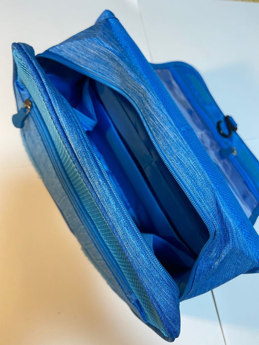 （ブルー）旅行バッグ　洗面バッグ　化粧ポーチ　陽イオン防水生地  多機能収納　折りたたみ 壁掛け 便利