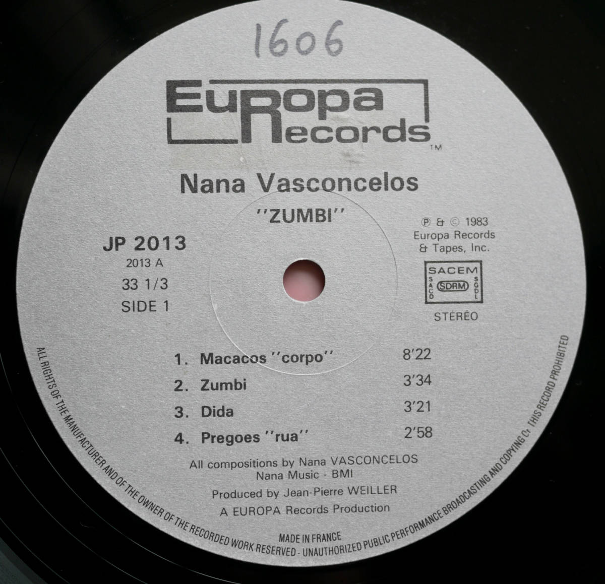 LP* Nana Vasconcelos Zumbi Франция запись Europa Records Afro *b радиоконтроллер Lien ..ek spec li men taruJP-2013 Nana Vasconcelos