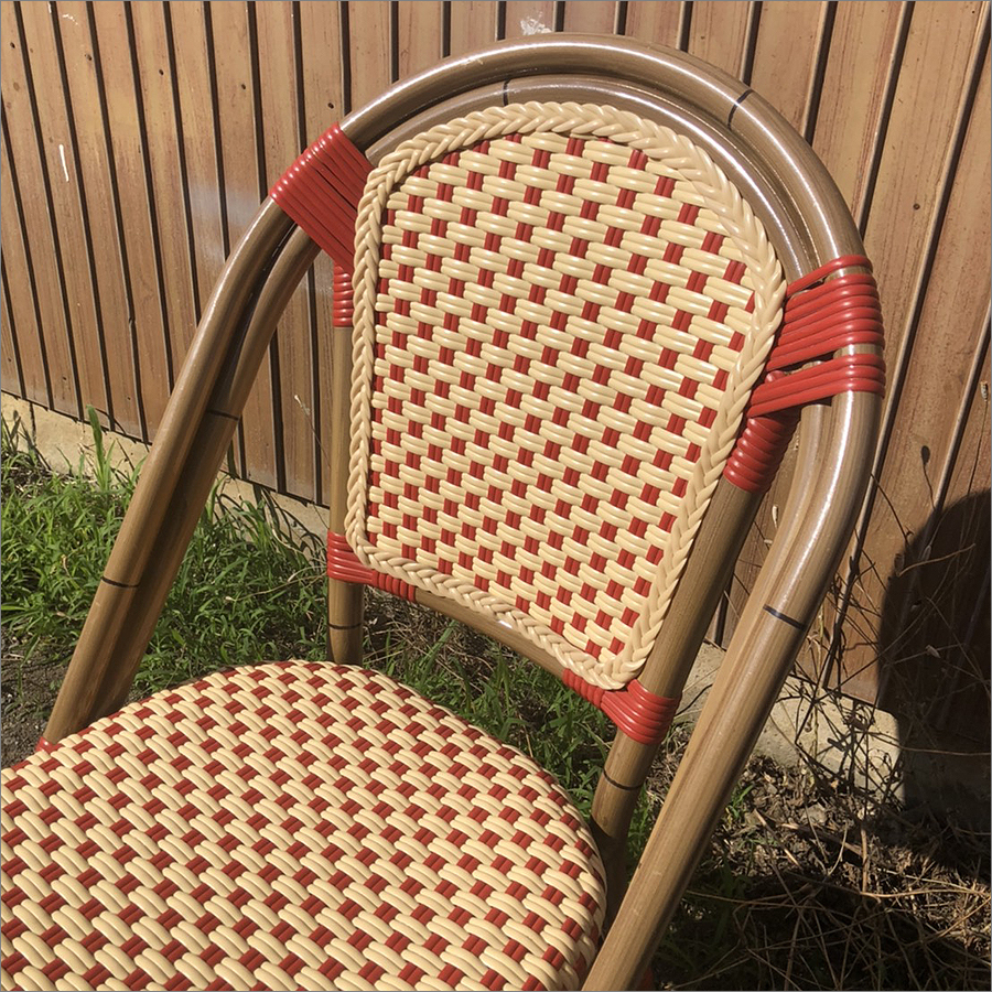 【ヴィンテージ 籐編み風ビニール ダイニングチェア】検：レトロモダンラタン椅子カフェチェア 3