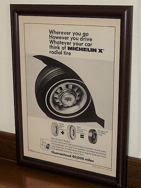 1969年 USA 洋書雑誌広告 額装品 MICHELIN X radial tire ミシュラン ラジアルタイヤ / ビバンダム Bibendum ビブ ( A4size・A4サイズ )_画像1