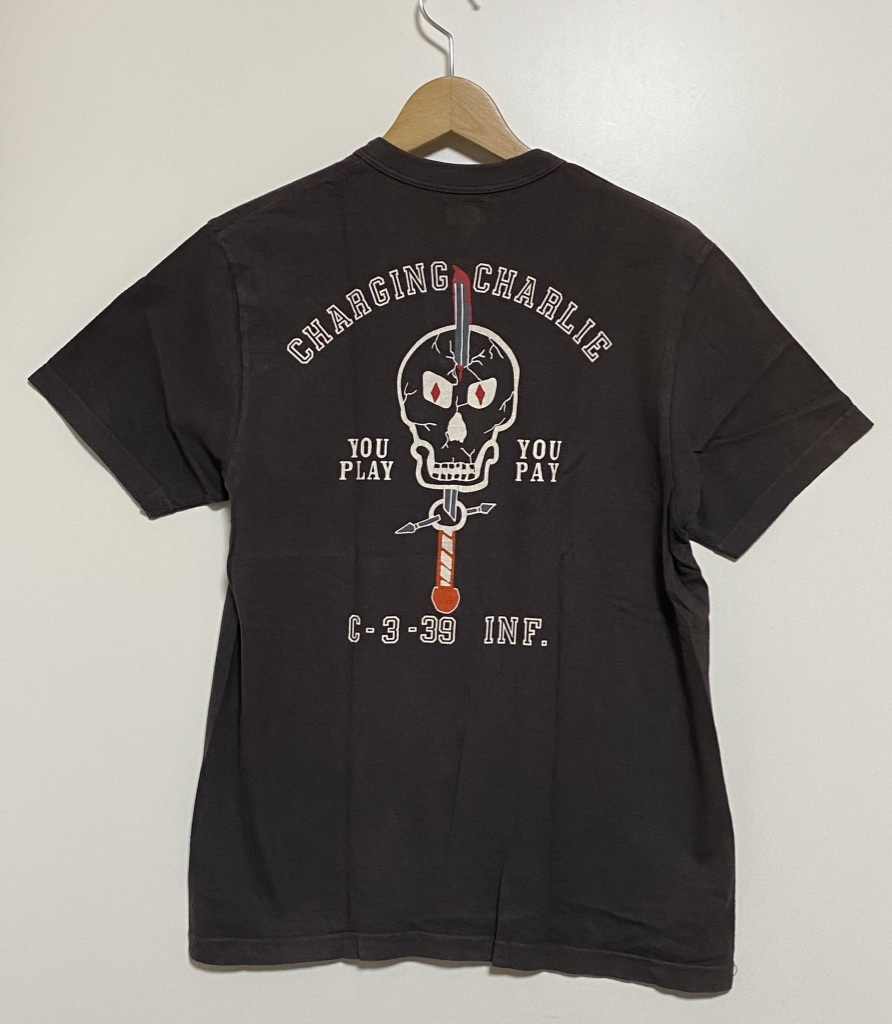 希少☆DUBBLE WORKS ダブルワークス ヘンリーネック 半袖Tシャツ M 墨黒 スカル CHARGING CHARLIE ウエアハウス