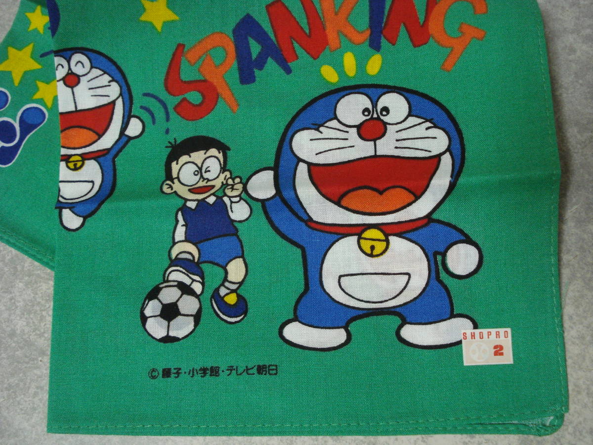 ☆ ドラえもん ハンカチ☆ 緑 グリーン サッカー柄 レトロ 未使用_画像2