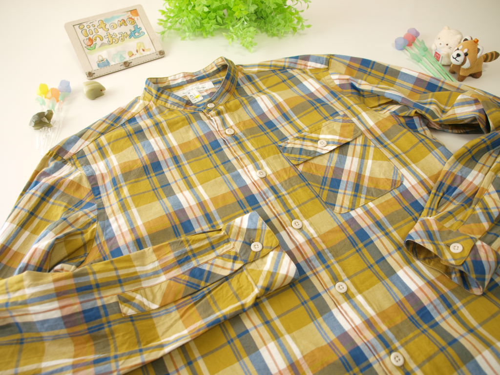 ♪服4551♪ 長袖　バンドカラーシャツ　チェック UNITED ARROWS (GREEN LABEL) 日本製 М Used ～iiitomo～_画像6