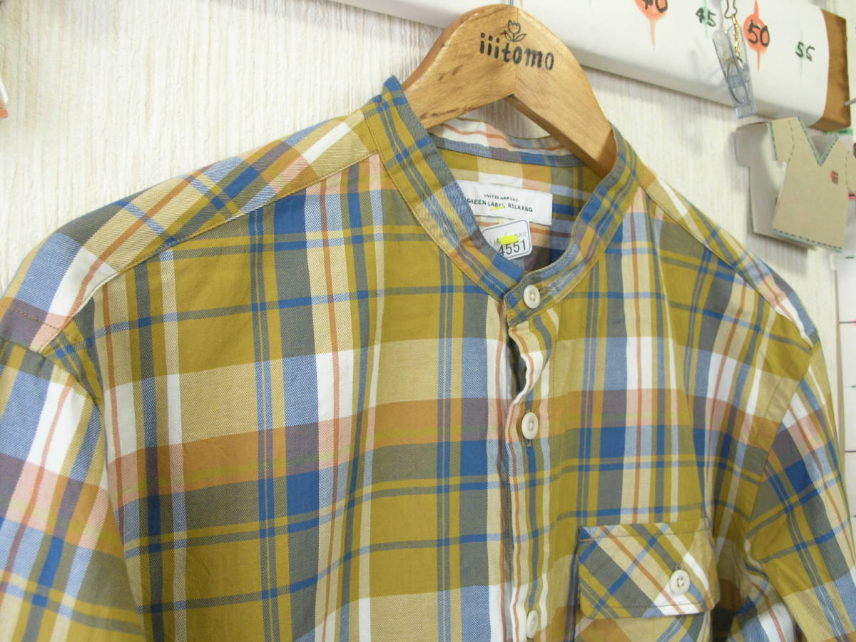 ♪服4551♪ 長袖　バンドカラーシャツ　チェック UNITED ARROWS (GREEN LABEL) 日本製 М Used ～iiitomo～_画像5