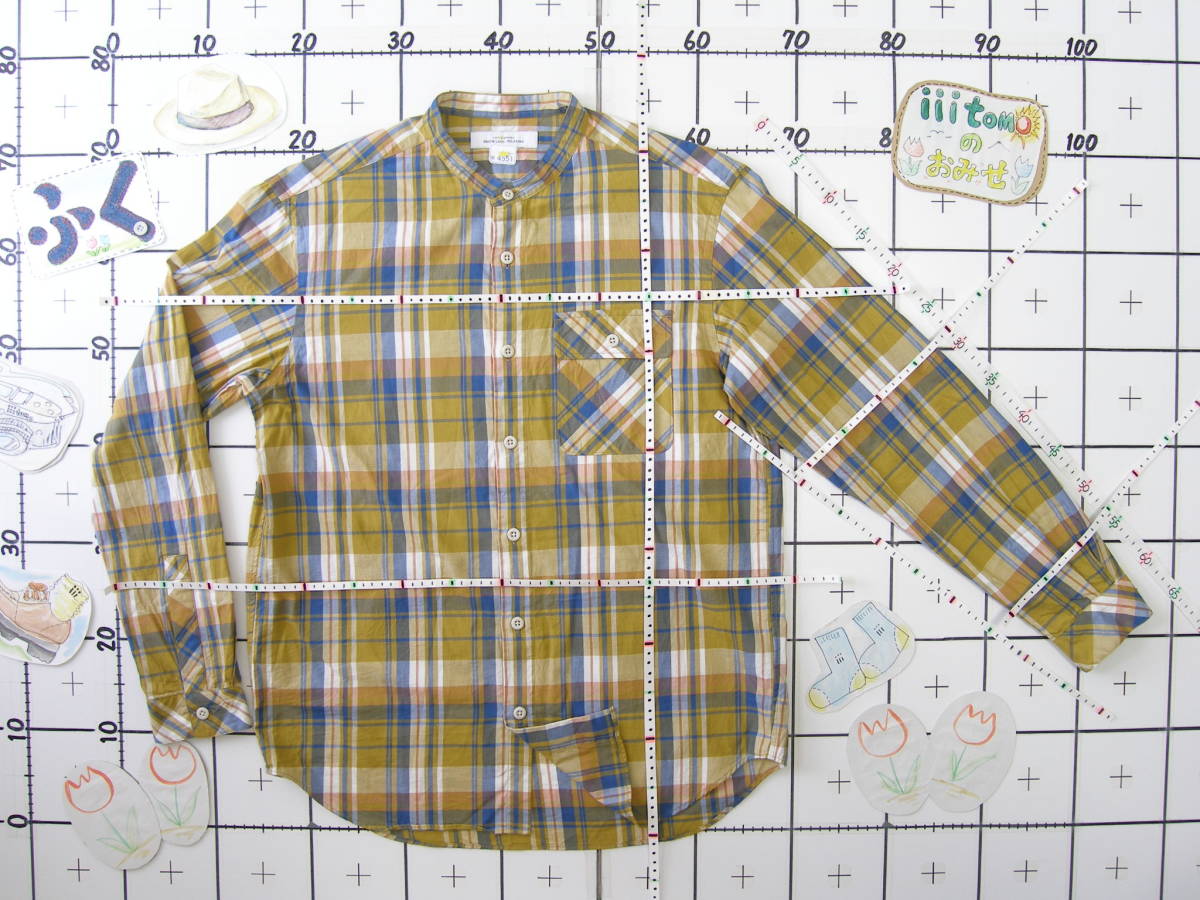 ♪服4551♪ 長袖　バンドカラーシャツ　チェック UNITED ARROWS (GREEN LABEL) 日本製 М Used ～iiitomo～_寸法写真(下地のマス目は10cmです)