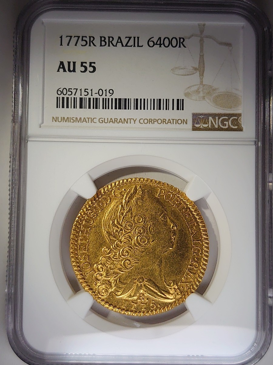 1775年 ブラジル ポルトガル 6400レイス金貨 ジョゼ1世 NGC AU55 1775年 ブラジル ポルトガル 6400レイス金貨 ジョゼ1世 NGC AU55