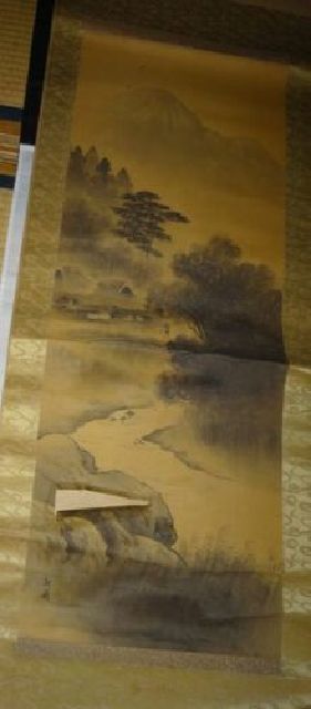 稀少 アンティーク 山水図 山水 絹本 肉筆 掛軸 絵画 日本画 古美術-