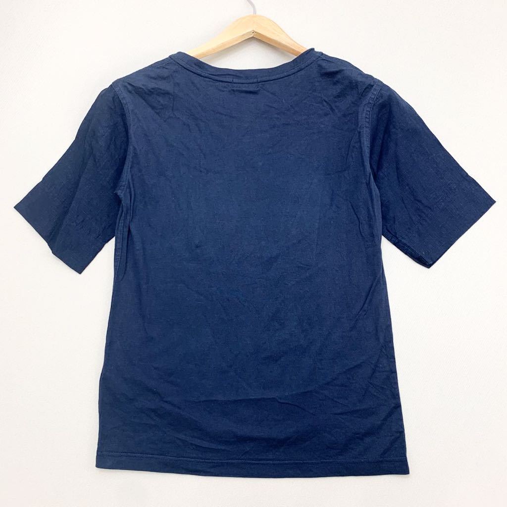 マーガレットハウエル MargaretHowell MHL. 半袖Tシャツ 濃紺 ネイビー 袖麻素材 リネン 細身 レディース Ⅱサイズ■FD34_画像3