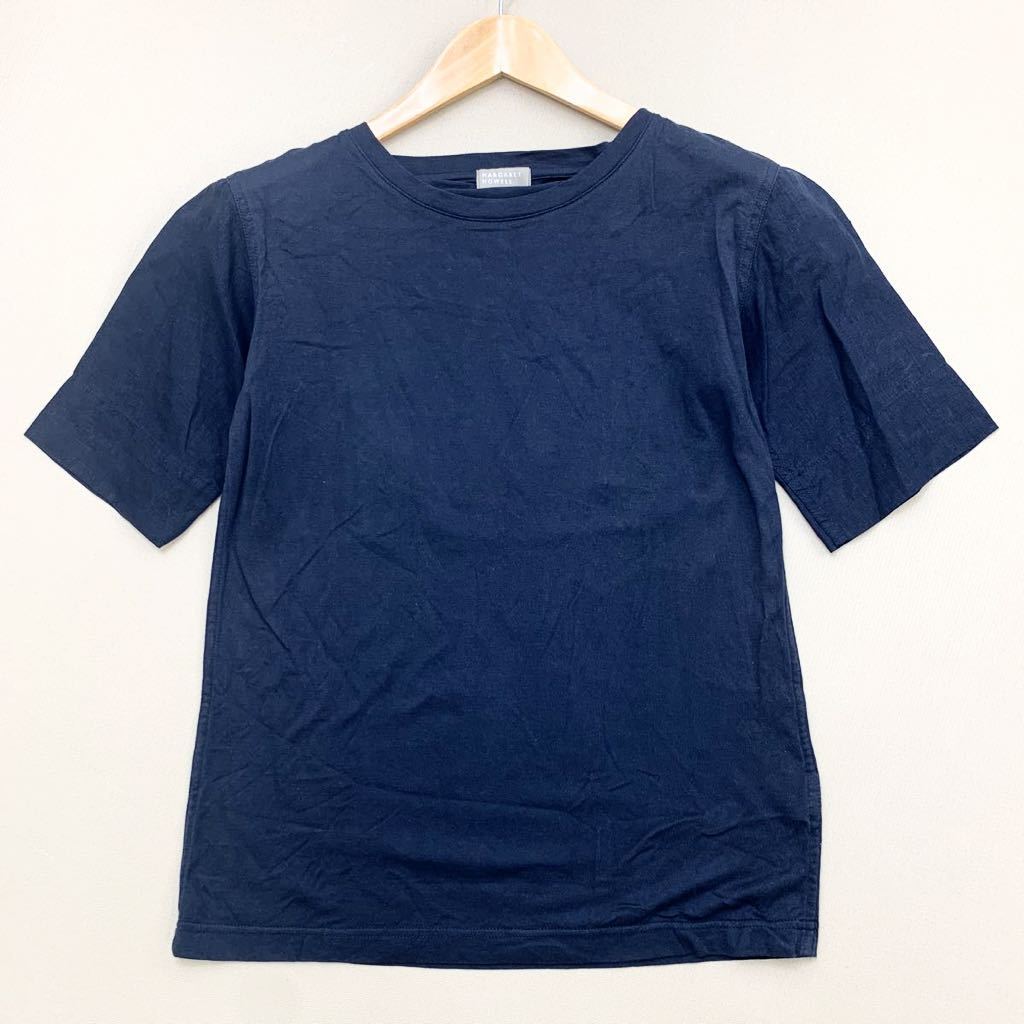 マーガレットハウエル MargaretHowell MHL. 半袖Tシャツ 濃紺 ネイビー 袖麻素材 リネン 細身 レディース Ⅱサイズ■FD34_画像2