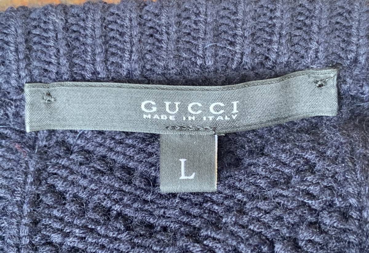 *GUCCI* Gucci * knitted * sweater * navy blue * navy * rayon * wool * men's * gentleman * size *L*