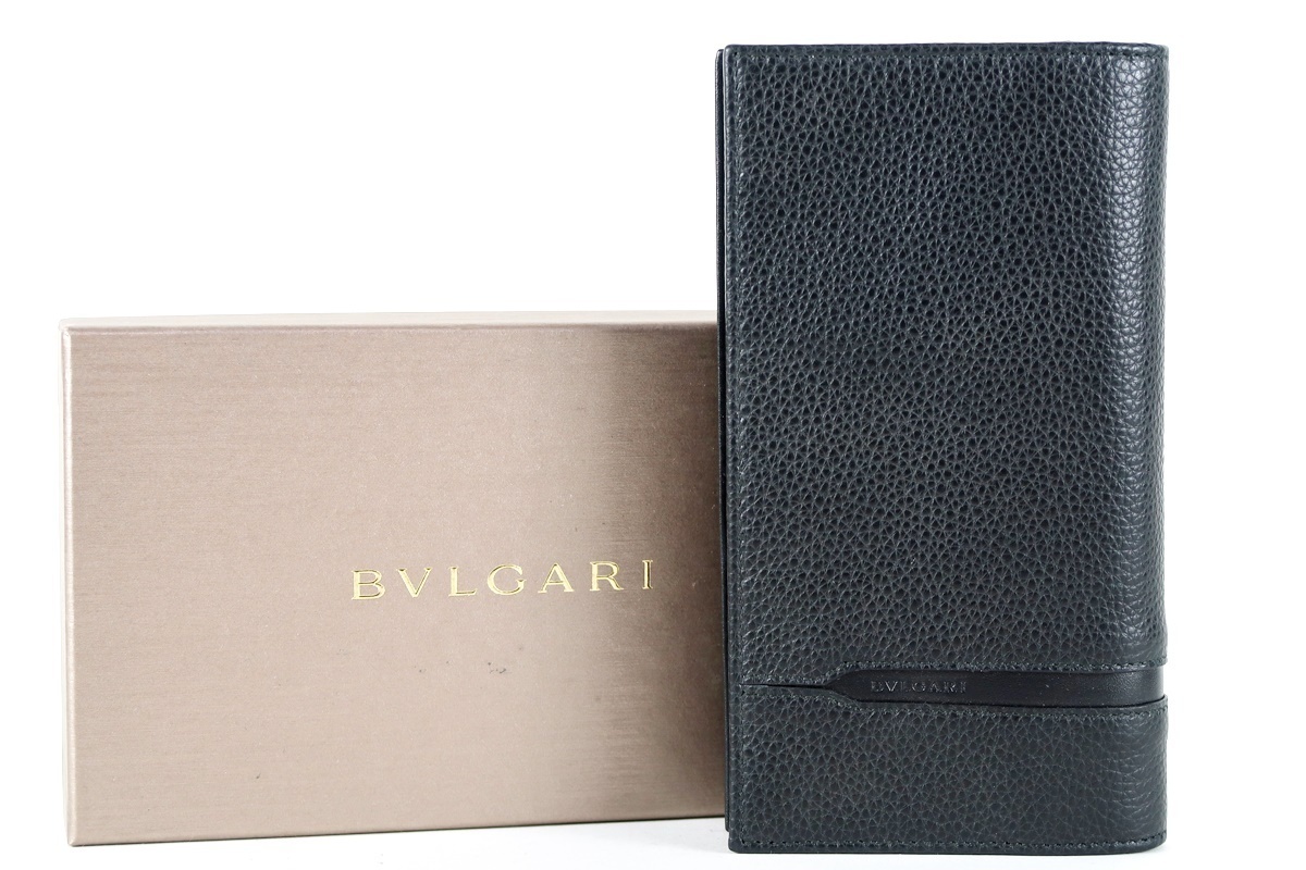 【新品・未使用】BVLGARI ブルガリ 二つ折り長財布 ブランドウォレット ブラック レザー【JP46】_画像1