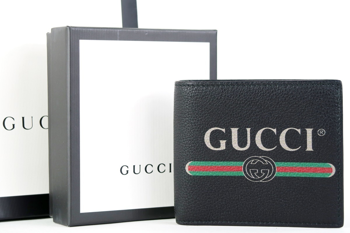 【新品・未使用】GUCCI グッチ イタリア製 二つ折り財布 ブランドウォレット ブラック 496316・203887【FG62】_画像1