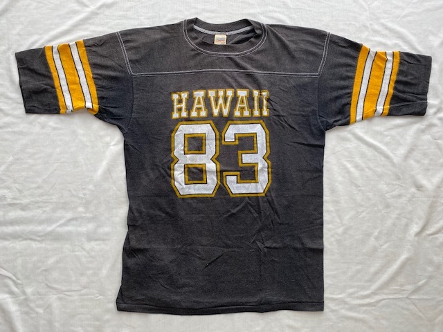 70s USA製 ビンテージ sportswear スポーツウェア　HAWAII ハワイ　フットボール ナンバリング　Tシャツ　L　ブラック　黒