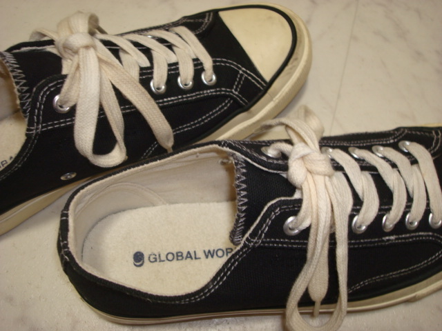 ● GLOBAL WORK グローバルワーク メンズ キャンバス コットン スニーカー シューズ 綿 靴 Mサイズ 25.0cm 25.5cm ブラック ホワイト 黒 白_画像8