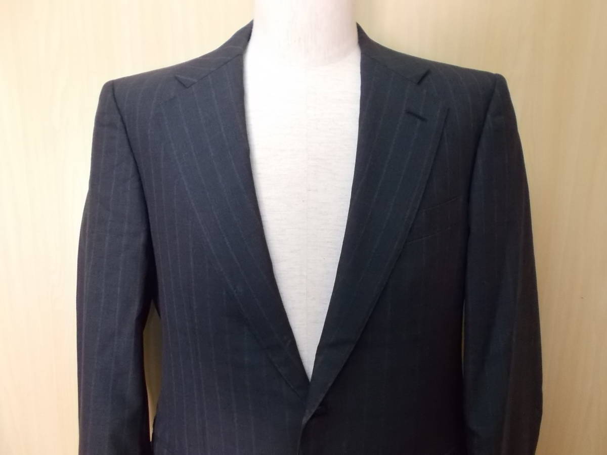 f60*\'Burberrys\' tailored jacket * Burberry sizeA5 dark gray stripe wool 100% made in Japan three . association unlined in the back side Benz 3F