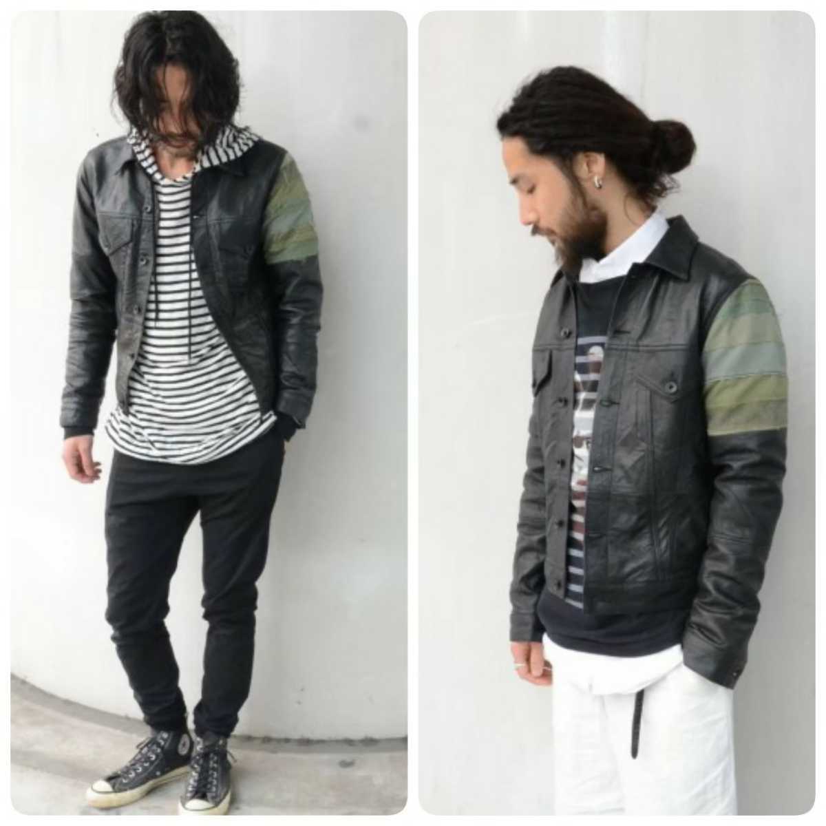 定価55,000円 15SS ink インク HERITAGE別注 Dennis デニス USED加工 高級再構築レザーアフガンストールライニング3rd型ジャケット M 美品_画像3