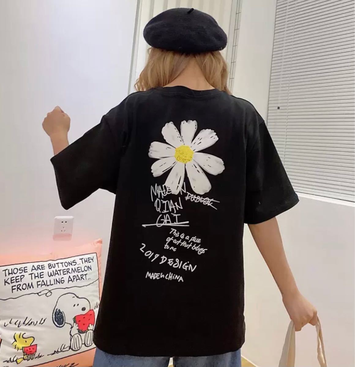 Paypayフリマ 半袖tシャツ 花柄プリントtシャツ デイジー ビックシルエット オーバーサイズ