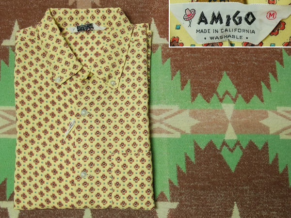 Dead-Stock 【AMIGO】50s Rayon Shirt / 50年代 ボタンダウン レーヨン シャツ オープンカラー 花柄 小紋 ヴィンテージ ロカビリー 40s60s