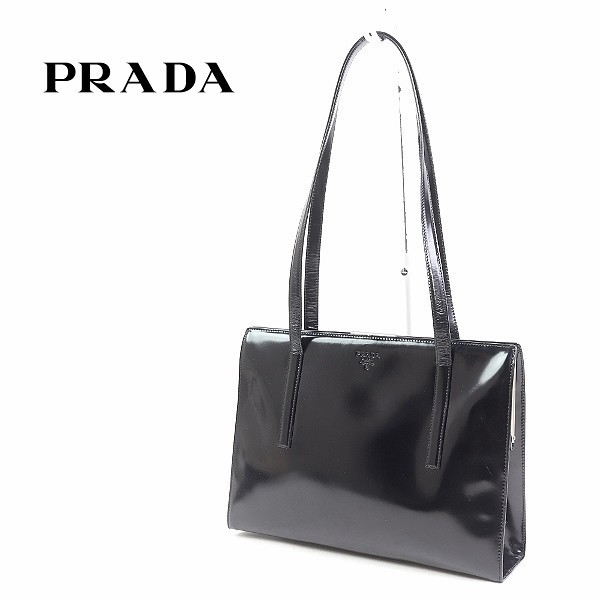 ◇PRADA/プラダ エナメル 肩掛け ショルダー バッグ ブラック www
