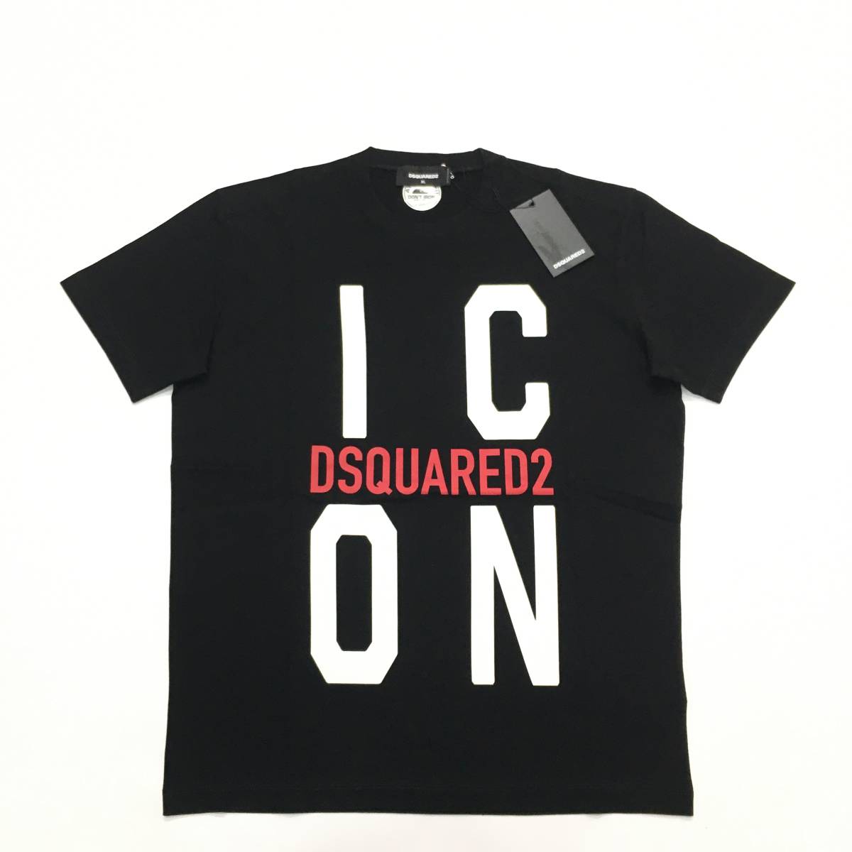 新品 サイズM DSQUARED2 Icon ビッグ ロゴ プリント コットン Tシャツ カットソーレギュラーフィット ブラック ディースクエアード