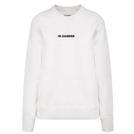 新品 サイズS JIL SANDER ＋ レディース ロゴ プリント コットン オーバーサイズ スウェット ジルサンダー プラス ホワイト