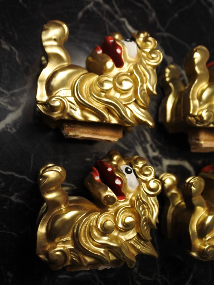 収集品　本金粉の獅子　彩色　手彫り　最高級　　4つ（A1-3）　2592　M_画像3