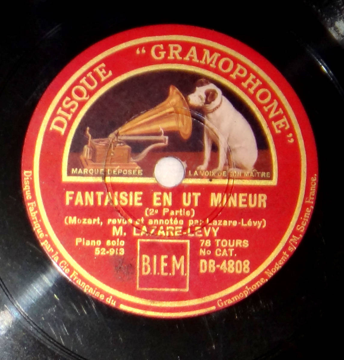 超レア! 仏Gramophone 4808 モーツァルト: 幻想曲ハ短調 ラザール・レヴィ_画像2