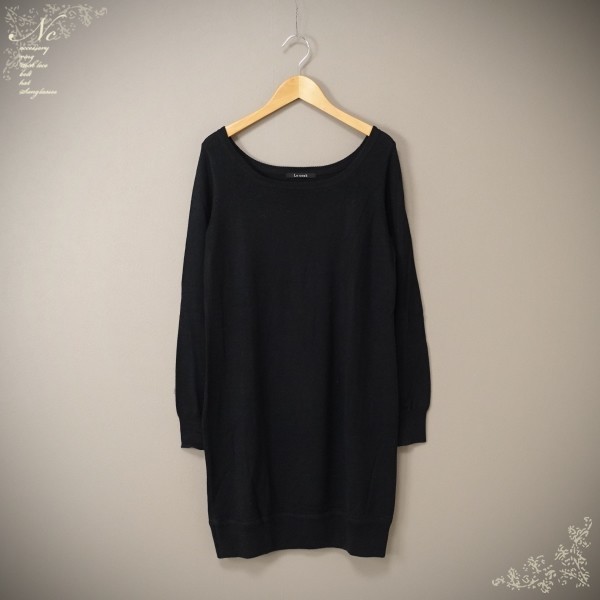 値下☆USED*LE SOUK/ルスーク/38/M相當(dāng)/ハイゲージニットワンピース/ブラック/黒/長袖/上品/エレガント/秋冬