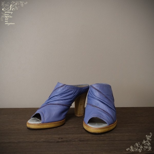 Используется*Himiko/23/Сделано в Японии/Chanky Heal Изученные кожаные сандалии мула/синий/элегантный/повседневный/элегантный/ежедневный/весна/лето
