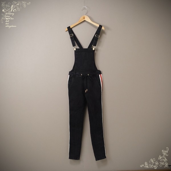  regular price 1.2 ten thousand!USED*Rady/reti/S/ side line Denim overall pants / black / black color / casual / girl / stylish /tei Lee /....