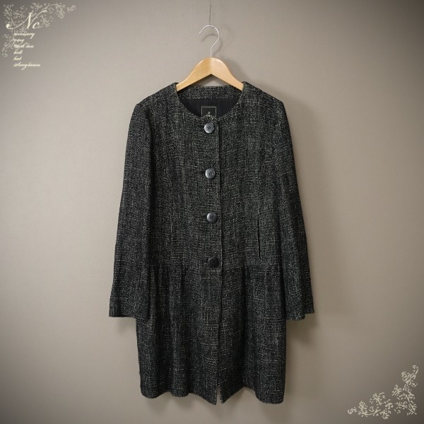 USED*IENA/ Iena /M size corresponding / made in Japan tweed no color coat / outer / feather weave / black / black / Schic / on goods /femi person /tei Lee /....