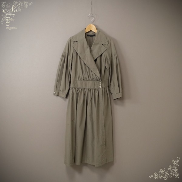 USED*MOGA/ Moga /M corresponding / long shirt One-piece manner Vintage coat / outer / feather woven / khaki /tei Lee / on goods / simple / elegant / Mrs. 