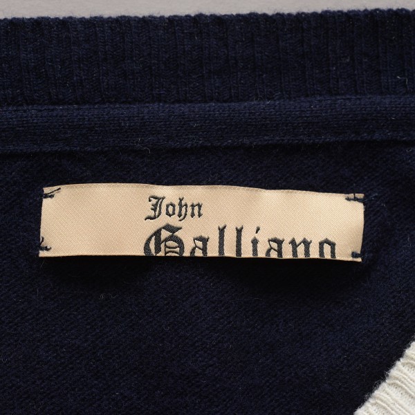 値下!美品*John Galliano/ジョンガリアーノ/12/レディースS相当/イタリア製カシミヤ混ニットユニオンジャック柄セーター/ネイビー/紺/秋冬_画像5