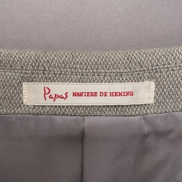 USED*papas/パパス/M/ヴィンテージ/日本製リネン混ジャケット/上着/グレージュ/2つボタン/背抜き/ノーベント/紳士_画像4