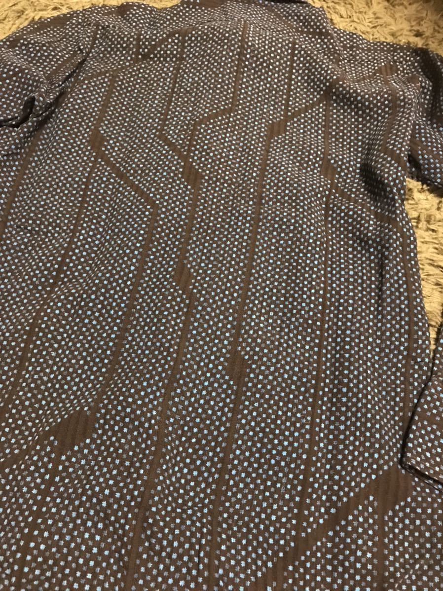 古着 日本製 ハイ シャラク 不思議柄 奇抜 幾何学模様 柄シャツ 長袖 青系 細身 長袖シャツ ビンテージ 70s 80sの画像6
