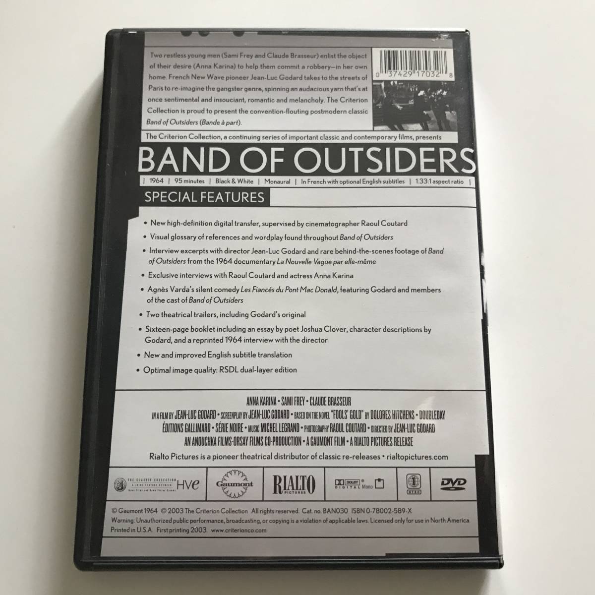 中古DVD ジャン＝リュック・ゴダール はなればなれに Band Of Outsiders クライテリオン 特典映像多数 US盤 NTSC リージョン1
