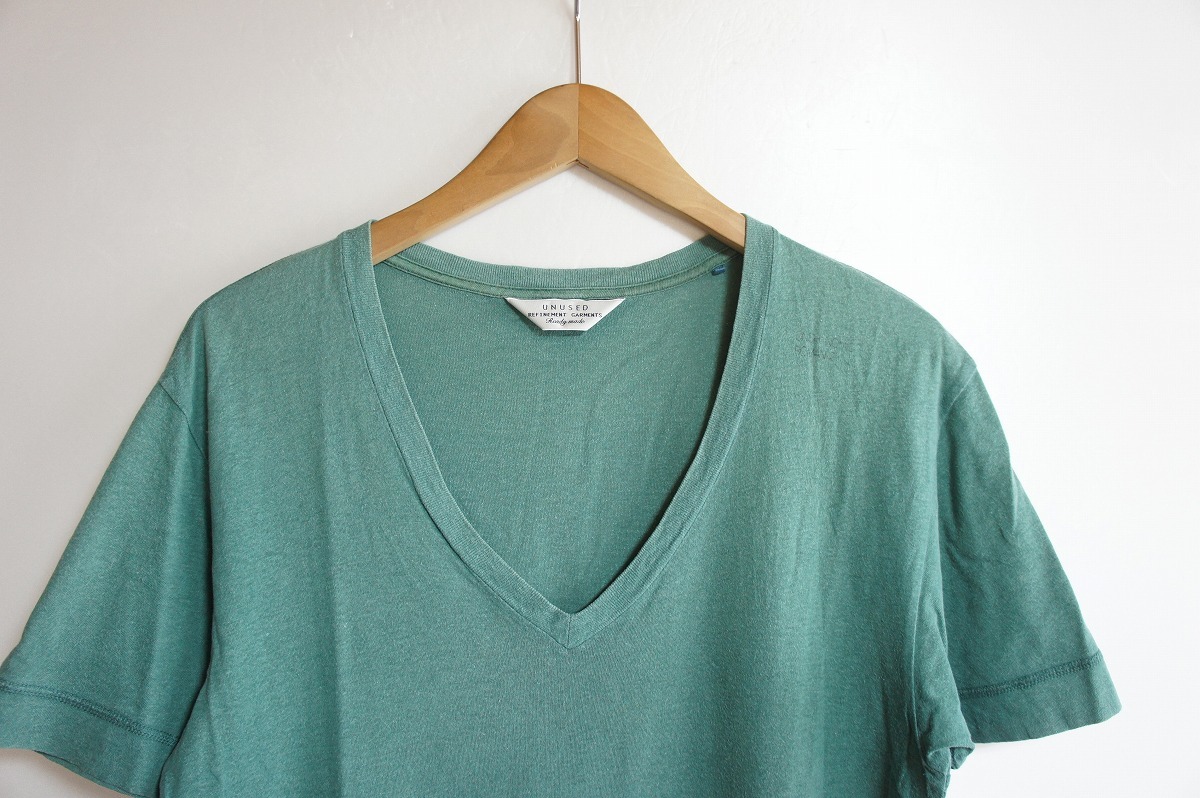 定番 UNUSED アンユーズド Standard V-neck T-shirt スタンダード Vネック Tシャツ 半袖 カットソー 緑 グリーン サイズ2 1021K_画像2