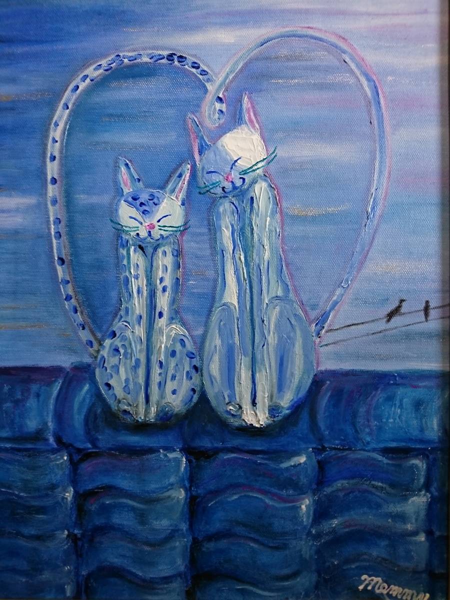 { country beautiful .}, Sato ..,[ Indigo color. morning cat ], oil painting .,F6 number :40,9×31,8cm, oil painting one point thing, new goods high class oil painting amount attaching, autograph autograph * genuine work with guarantee 