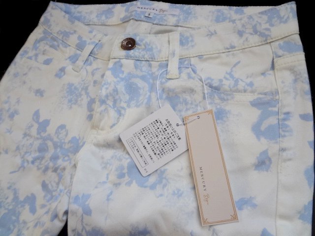  новый товар обычная цена 7140 иен MERCURY Byou цветочный принт обтягивающий брюки S Mercury Duo Mercury biju- бледно-голубой голубой стрейч длина ног 70cm