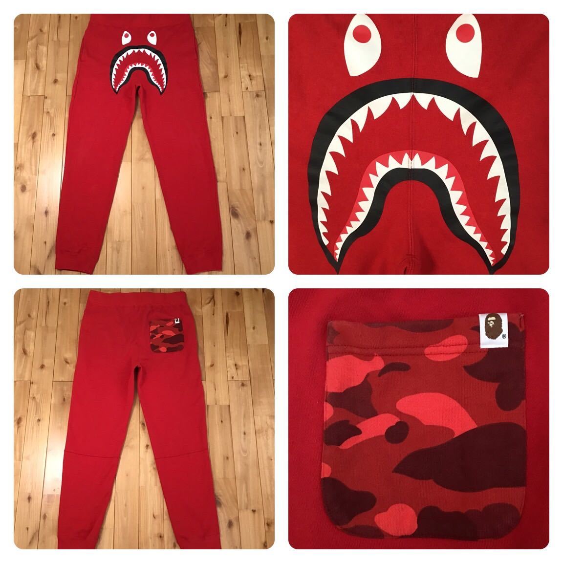 品質満点！ BAPE ape bathing a pants shark red × camo red