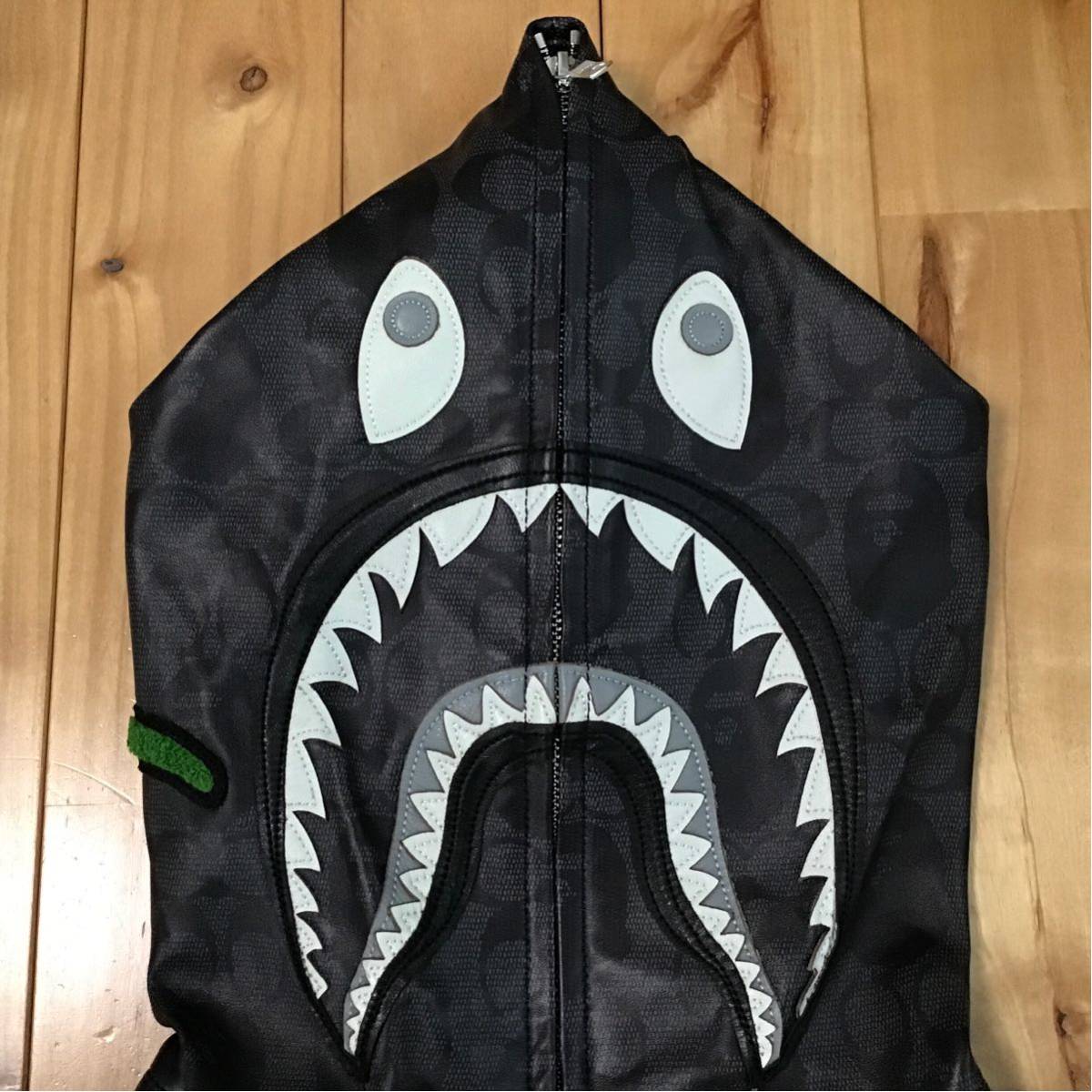 ★定価以下★ COACH BAPE LEATHER SHARK FULL ZIP HOODIE JACKET Lサイズ a bathing ape レザー シャーク パーカー エイプ ベイプ コーチ_画像5