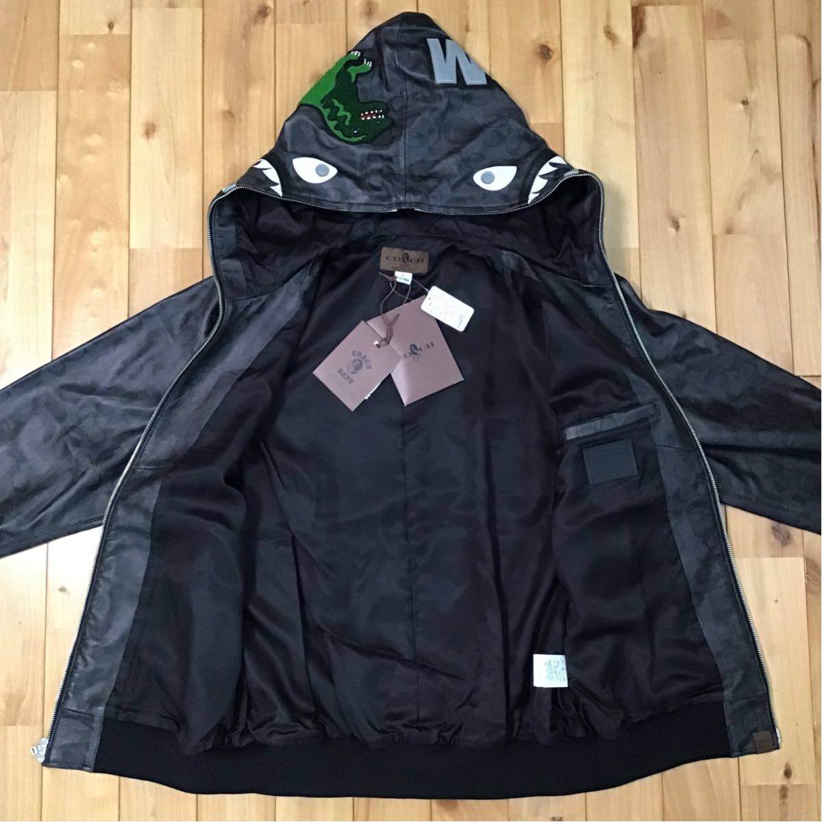 ★定価以下★ COACH BAPE LEATHER SHARK FULL ZIP HOODIE JACKET Lサイズ a bathing ape レザー シャーク パーカー エイプ ベイプ コーチ_画像2