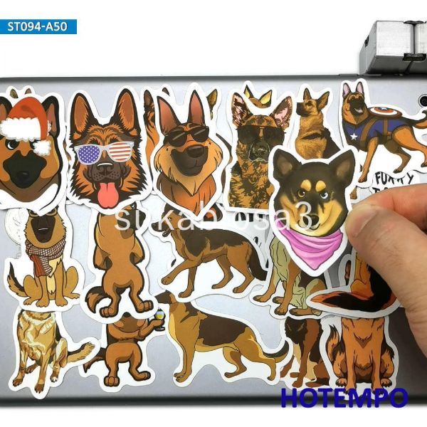 MA006:50個ジャーマン シェパード犬かわいい漫画動物ステッカー　おもちゃ　携帯電話　ノートパソコン　スーツケース　スケートボ_画像3