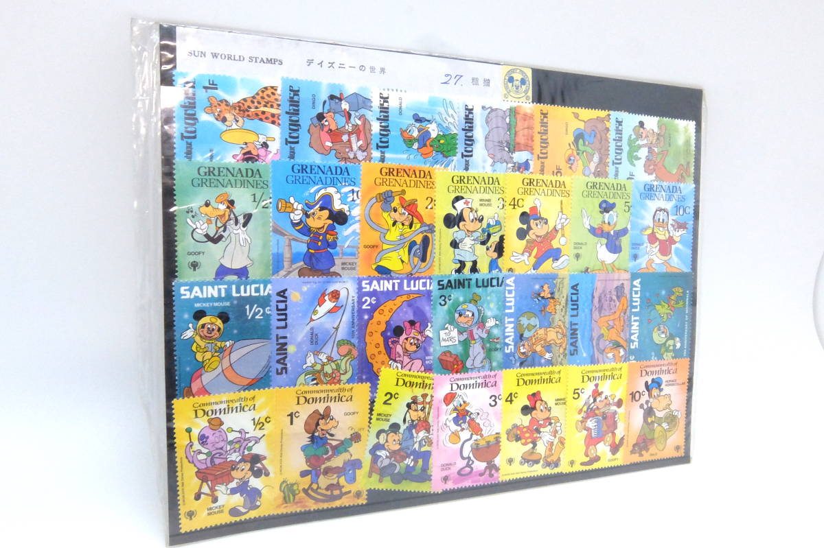 送料無料 未使用 海外 ディズニー切手 27枚セット SUN WORLD STAMPS ディズニーの世界 27種揃 ミッキーマウス ミニー ドナルド 他_画像7
