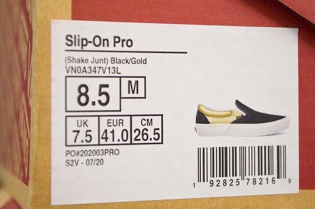 新品未使用 VANS バンズ SLIP ON PRO Shake Junt 別注 スリッポン プロ スエード ブラック ゴールド 10,450円 送料無料 US8.5 26センチの画像10